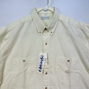Vintage Izod Oxford Button Down Shirt Mens Large‎ Ivory Cotton Long Sleeve NWT